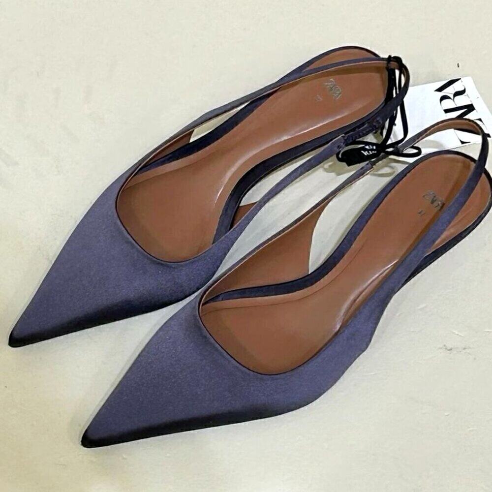 Zara Anthracite Grey Kitten Heel Slingback Pumps Pointed Toe Chic Size 7.5 NWT - Picture 9 of 16